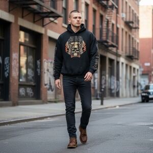 Harley-Davidson Hoodie Mens Large Black Biker Motorcycle Route‎ 65 Indianola IA